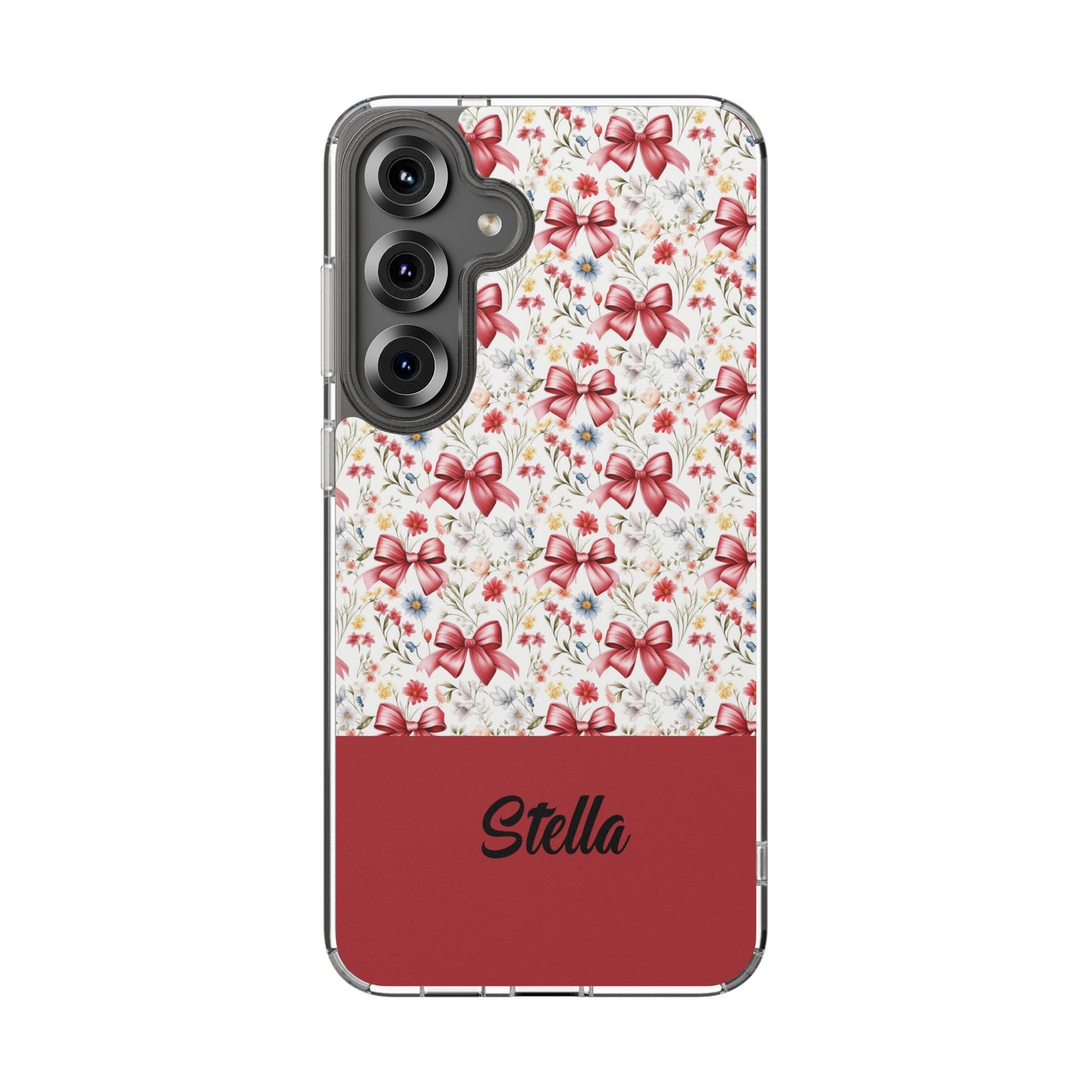 Personalized Rosette Coquette Floral Bow Clear iPhone, Samsung Cases — Custom Name Phone Cover