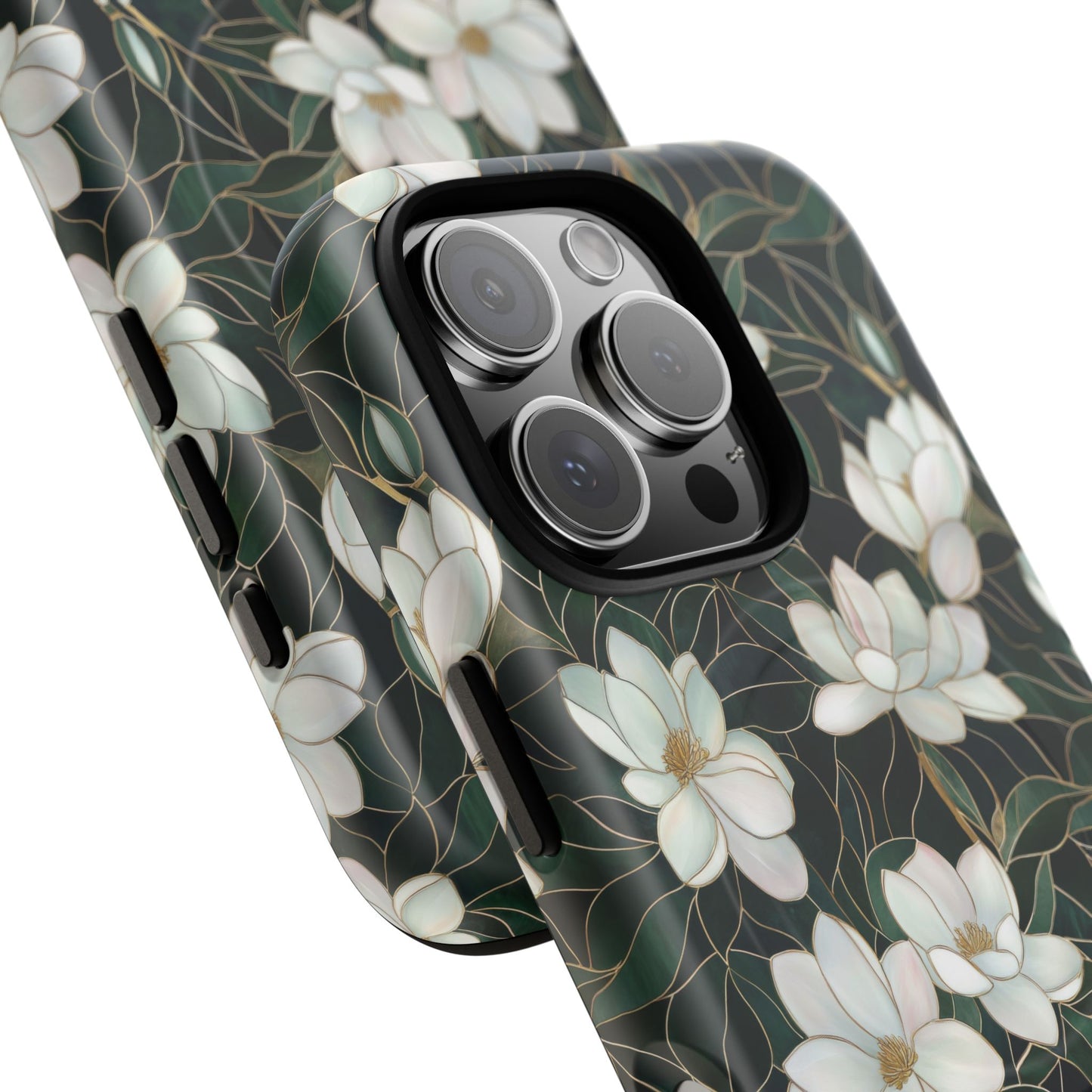 Midnight Magnolia Tough iPhone Magnetic Case, Stylish Stained Glass iPhone Protection, Nature Lover Gift, Spring Vibes