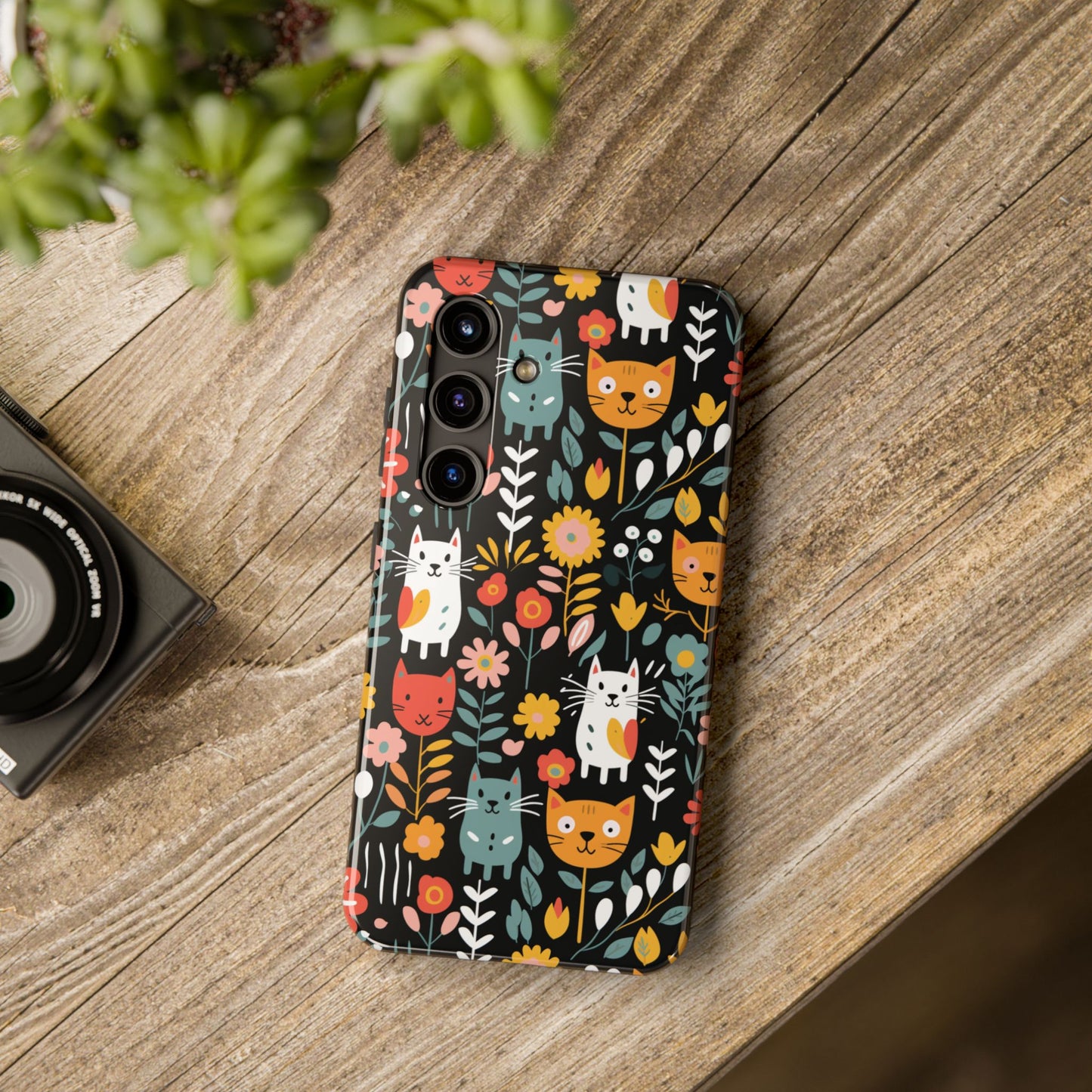 Whimsical Feline Garden iPhone and Samsung Tough Phone Cases