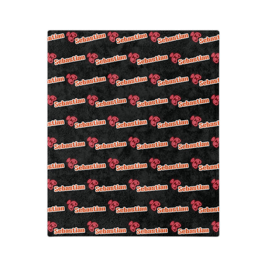 Personalized Name Velveteen Microfiber Blanket — Black Patterned ‘Smile’ Script Cozy Throw