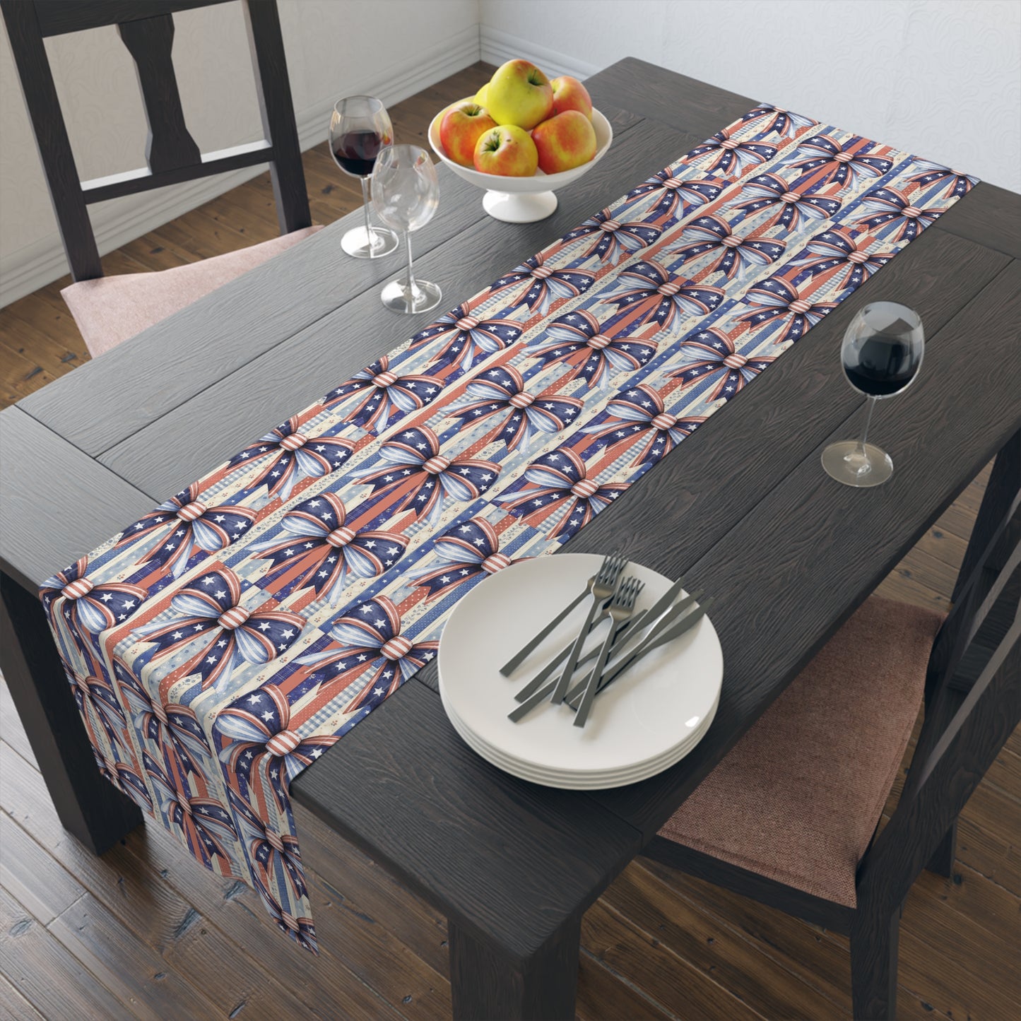 Patriotic Ribbon Table Runner — American Flag Stars & Stripes Cotton-Blend