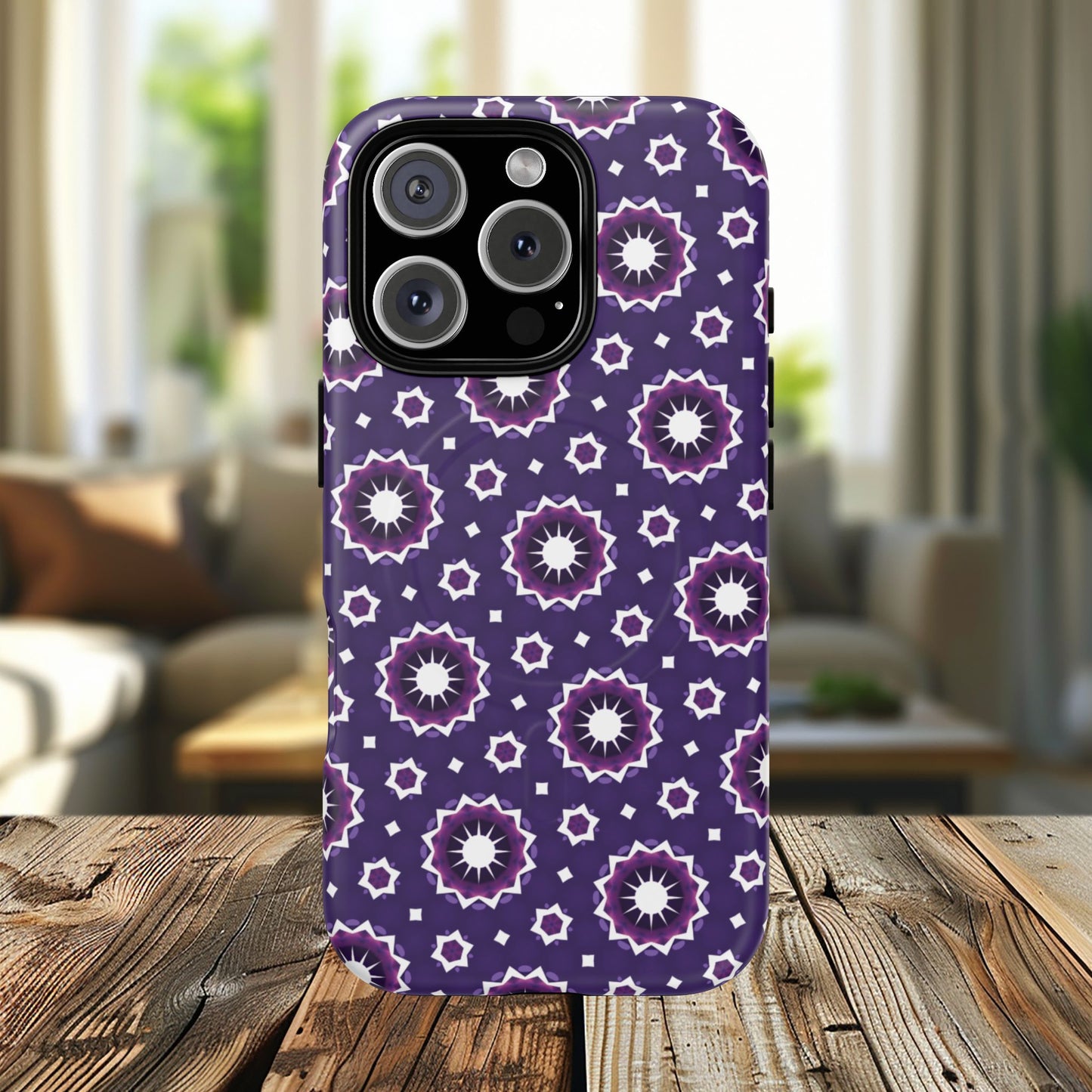 Violet Nova Bloom Stylish Tough Magnetic iPhone Case, Purple Floral iPhone Cover, Durable Cell iPhone Protector, Gift for Her, Mother's Gift