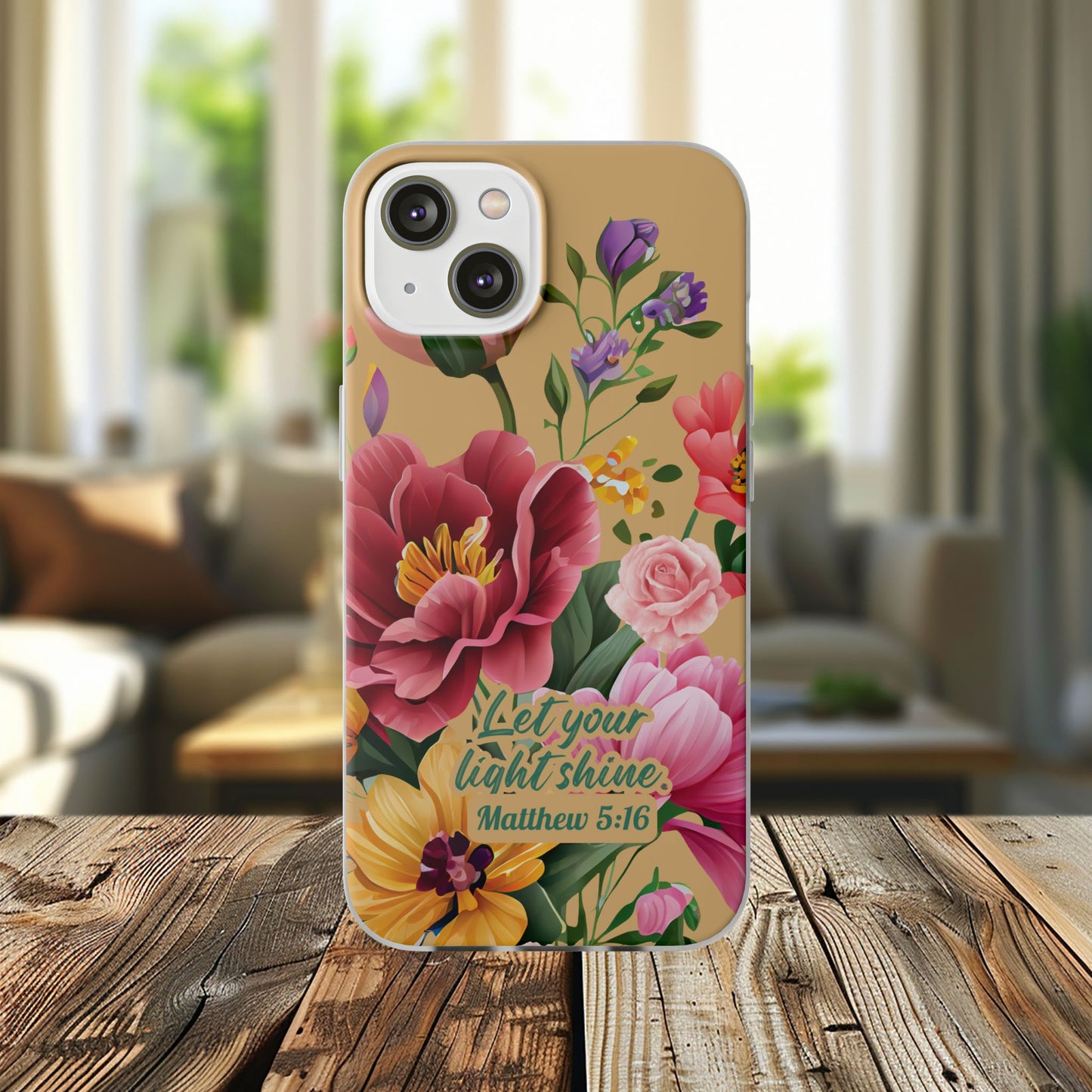 Floral Scripture Phone Case — "Let Your Light Shine" (Matthew 5:16) for iPhone and Samsung Cases.