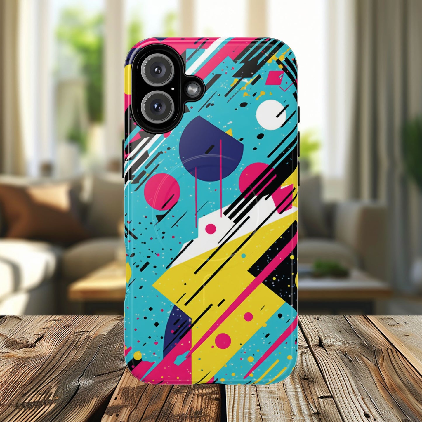 Retro Pop Vibes Magnetic iPhone Case with Abstract Design, Tough iPhone Cover, iPhone Accessory, Gift for Tech Lovers, Trendy iPhone Protector