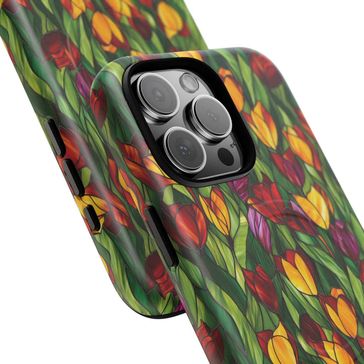 Floral Luminous Whirl Tough Magnetic iPhone Case, Stylish Protection for Everyday Life, Gift for Flower Lovers, Unique iPhone Accessory, Stained Glass iPhone Protection.