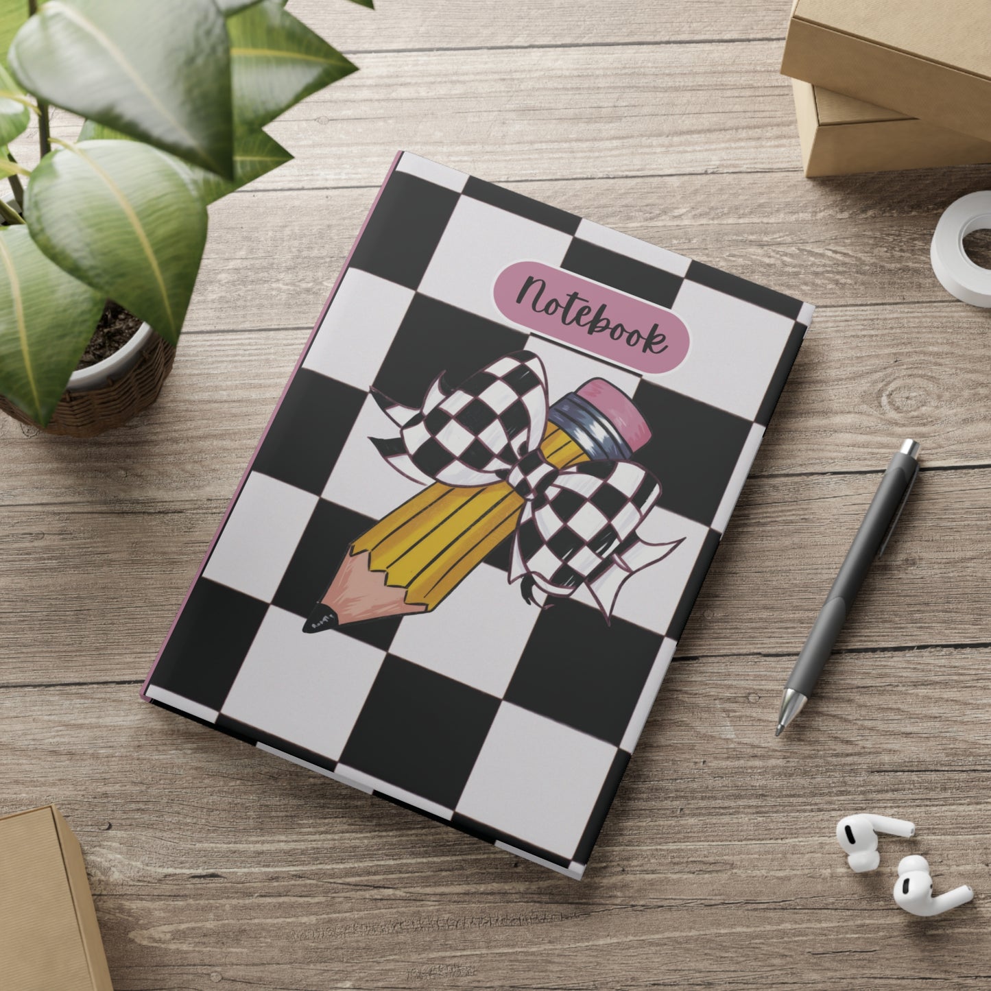 Black Checkered Charm Hardcover Notebook with Puffy Covers (PY)