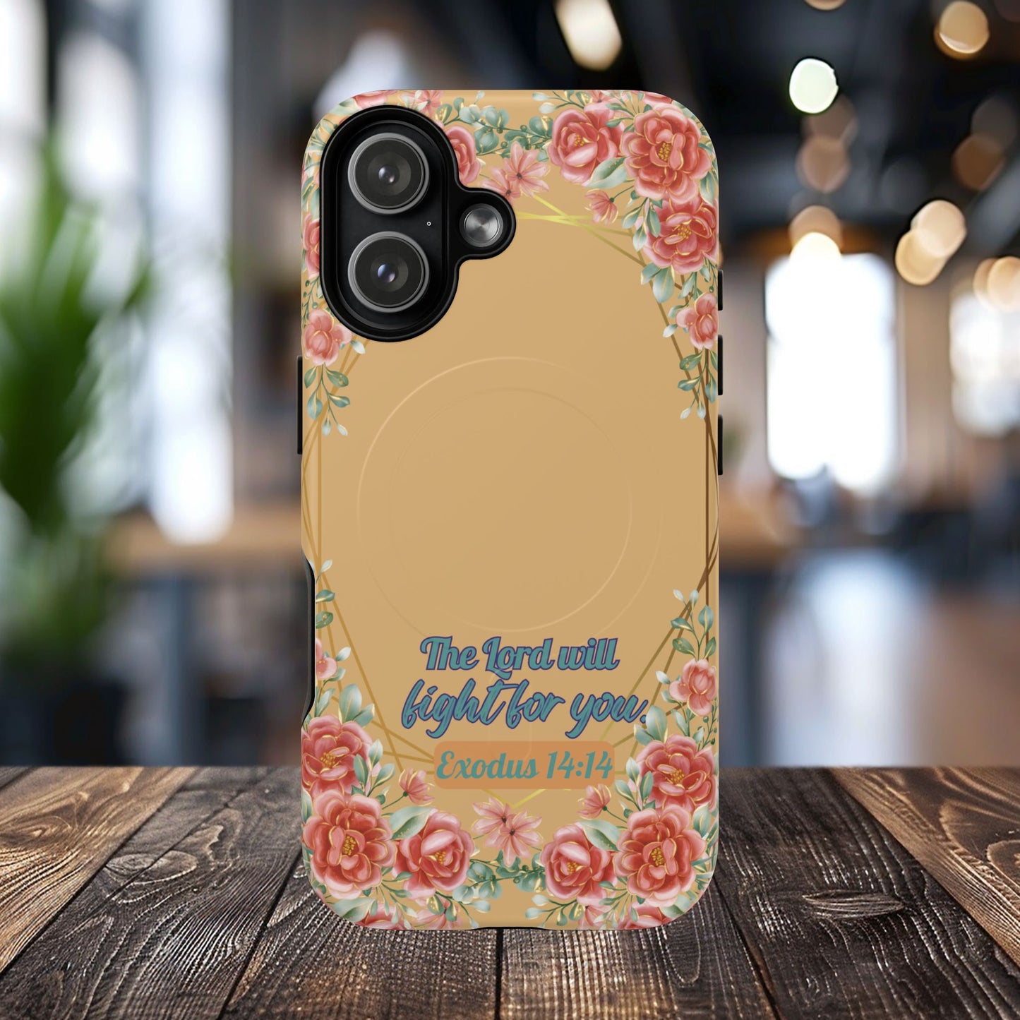 The Lord will Fight for You Exodus 14:14, Inspirational Gift, Tough MagSafe®  Magnetic Case Scripture, Sunflower Bible Verse, iPhone® 13, 14, iPhone 15, iPhone 16, 17, Pro, Pro Max, Plus.