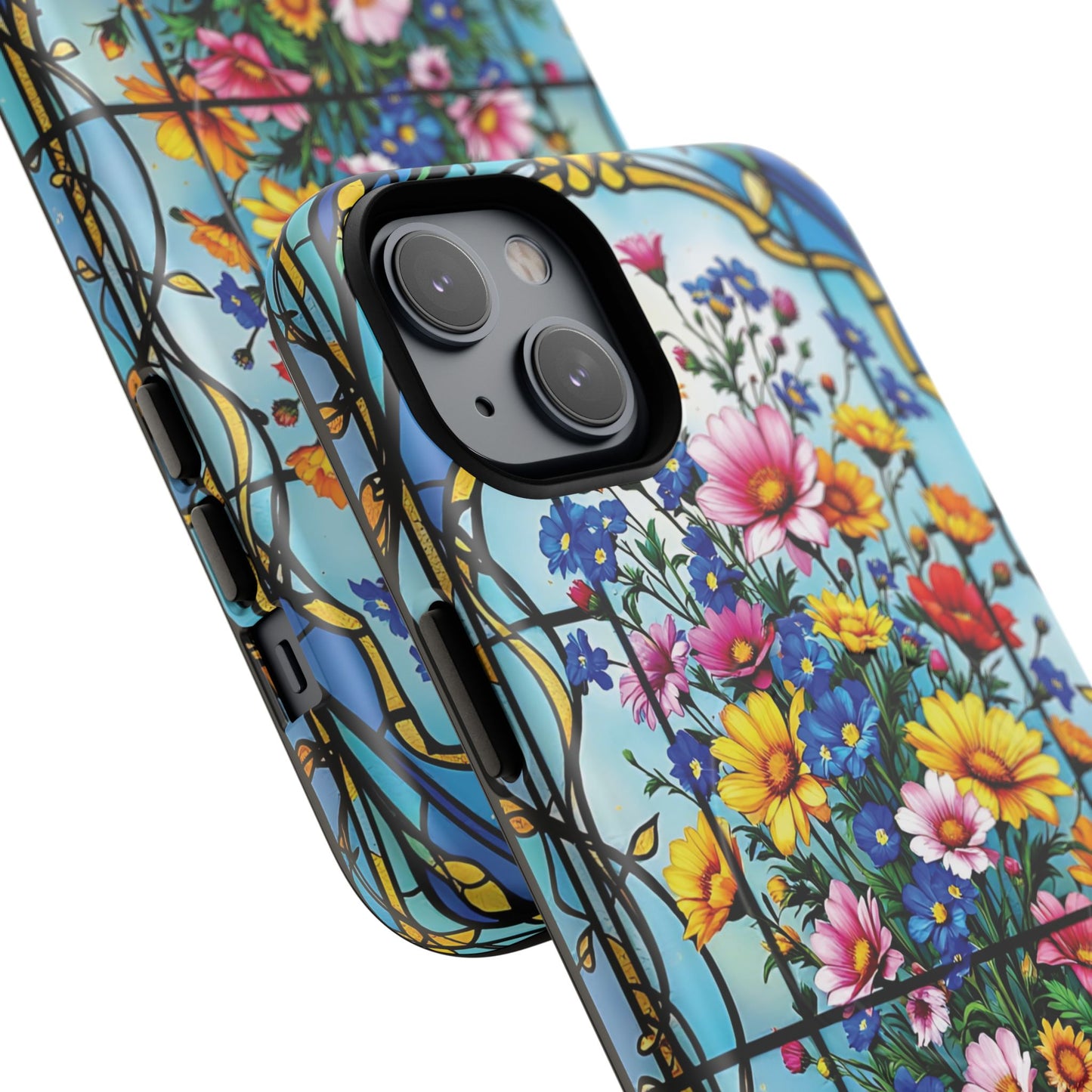 Floral Stained Glass Tough Magnetic Case, Durable Phone Cover, Gift for Nature Lovers, Unique Floral Design, Phone Accessories for All Occasions.