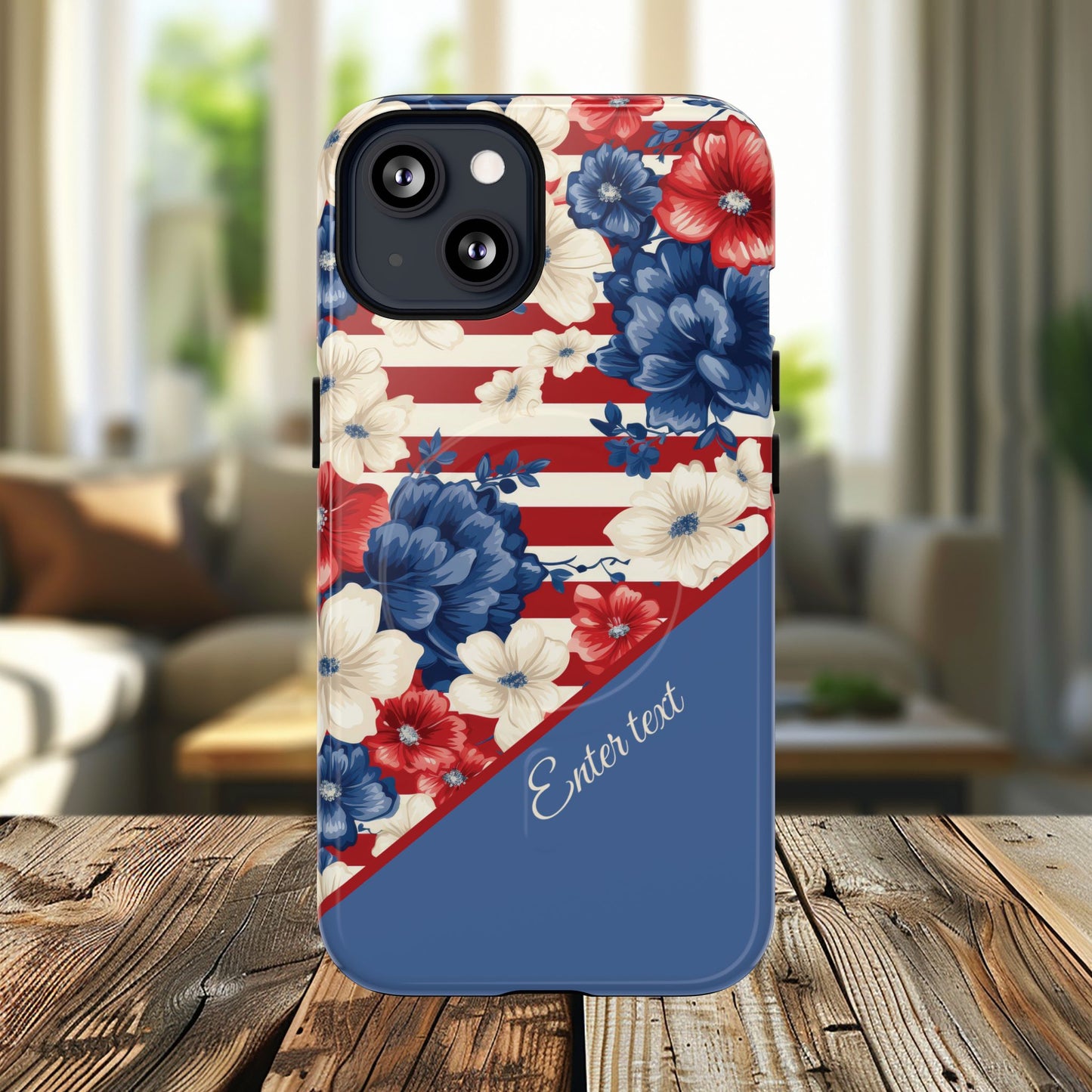 Personalized Stars, Stripes & Petals Tough Magnetic MagSafe Case, Patriotic Cover, Floral Design, Durable Protection, Gift for Her, Summer Vibes