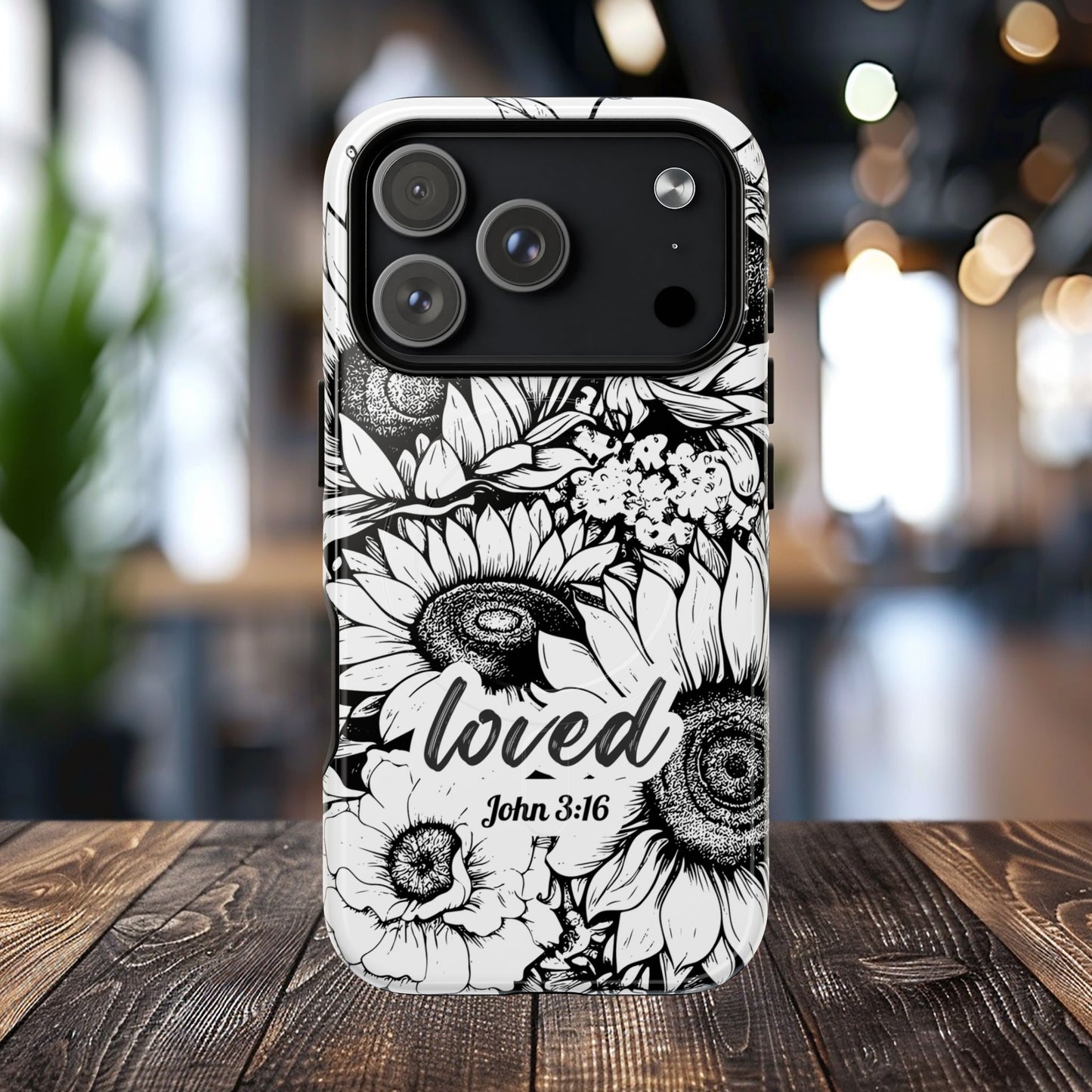 Loved John 3:16, Inspirational Gift, Tough iPhone Magnetic Case Scripture, Sunflower Bible Verse, MagSafe® iPhone® Tough Case, iPhone 14, iPhone 15, iPhone 16, Pro, Pro Max, Plus