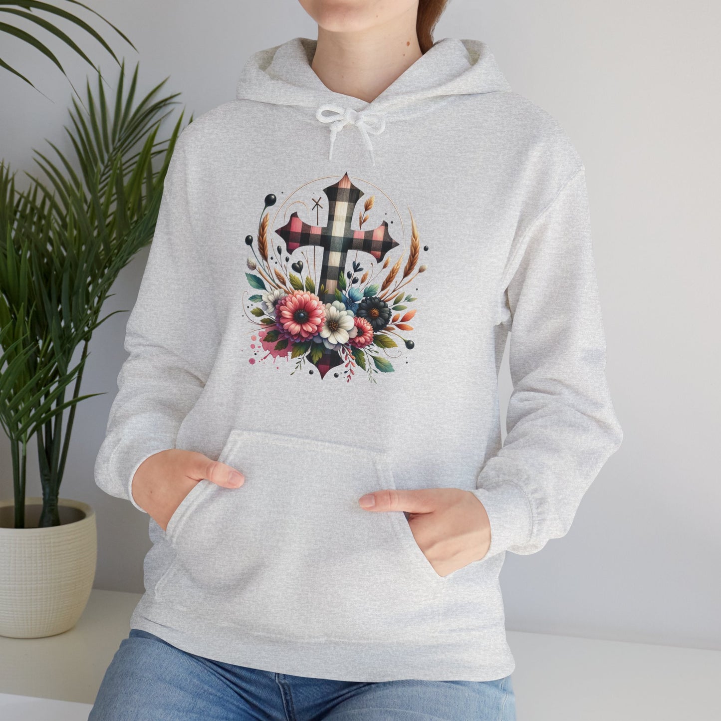 Faith and Floral Cross Unisex Gildan Hoodie Sweatshirt