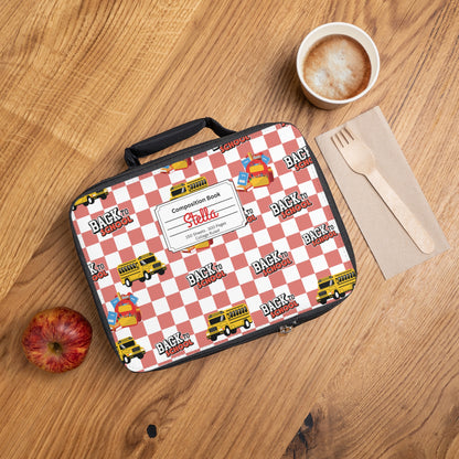 Personalized Red SchoolYard Chic Composition Book Inspired Colorful Kids Lunch Bag for School, Snack Bag, Lunch Tote, Lunchbox, Kids' Bag with Fun Back to School Design