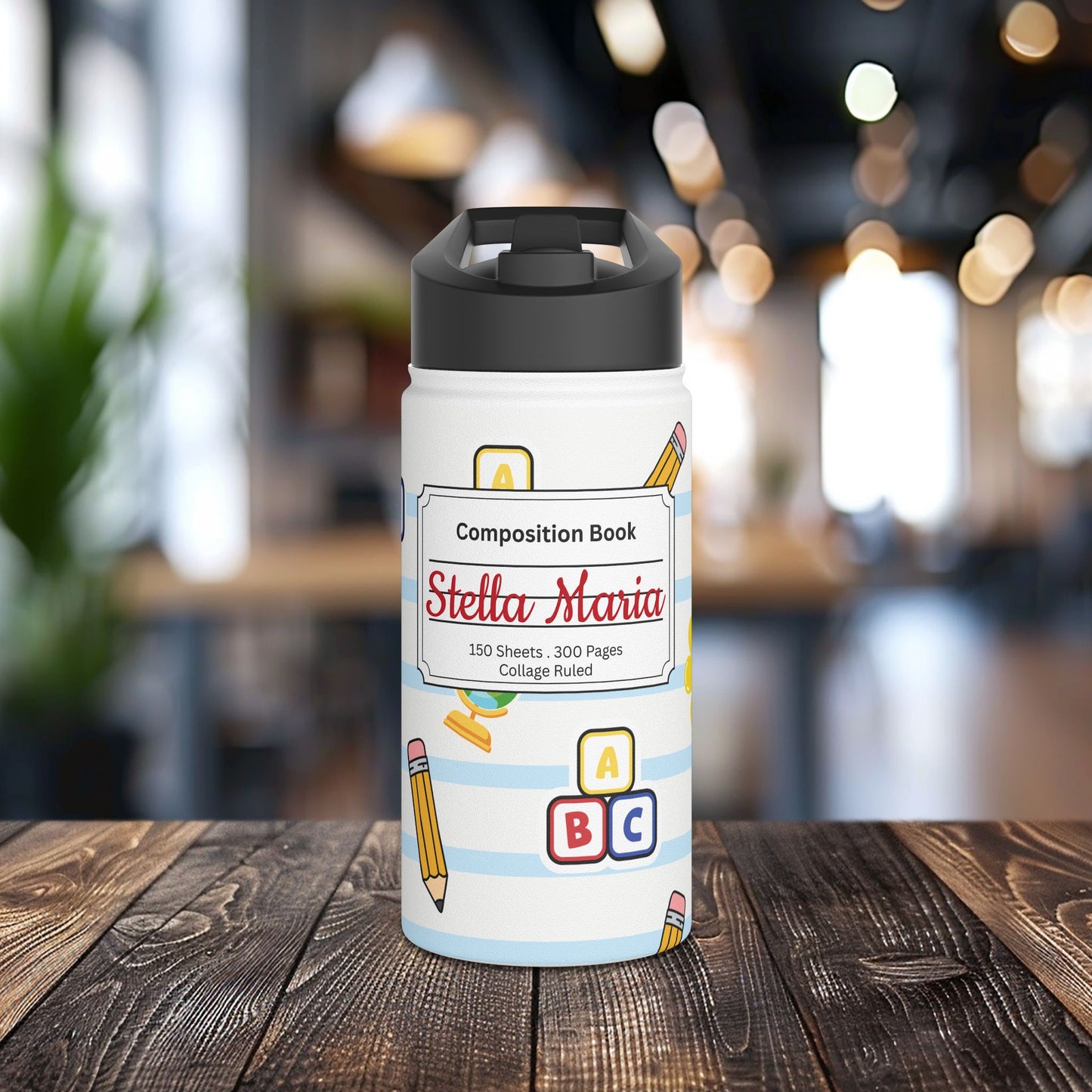 Personalized White Schoolyard Chic Inspired Stainless Steel Water Bottle for Kids, School Supplies, Eco-Friendly Drinkware, Back to School, Teacher Gifts