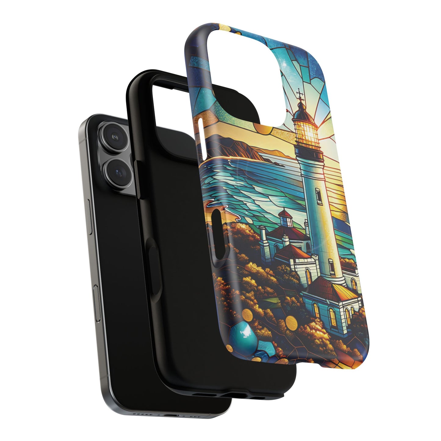 Stained Glass Lighthouse Phone Case - Tough Magnetic Cases, Unique Gifts for Nature Lovers, Beach Vibes, Travel Accessories, Coastal Decor