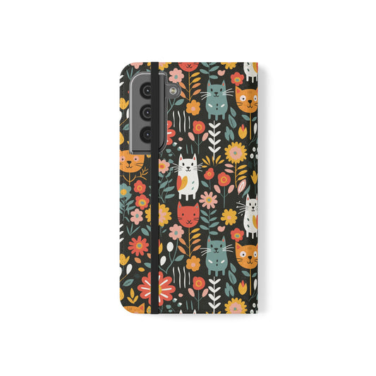 Whimsical Feline Garden iPhone and Samsung Flip Cases