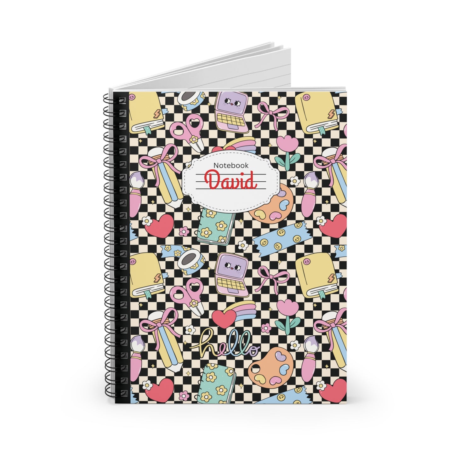 Personalized Black Doodle Daydream Composition Book Inspired Playful ABC Spiral Notebook - Perfect for School, Journaling, Kids, Teachers, Back to School Gifts