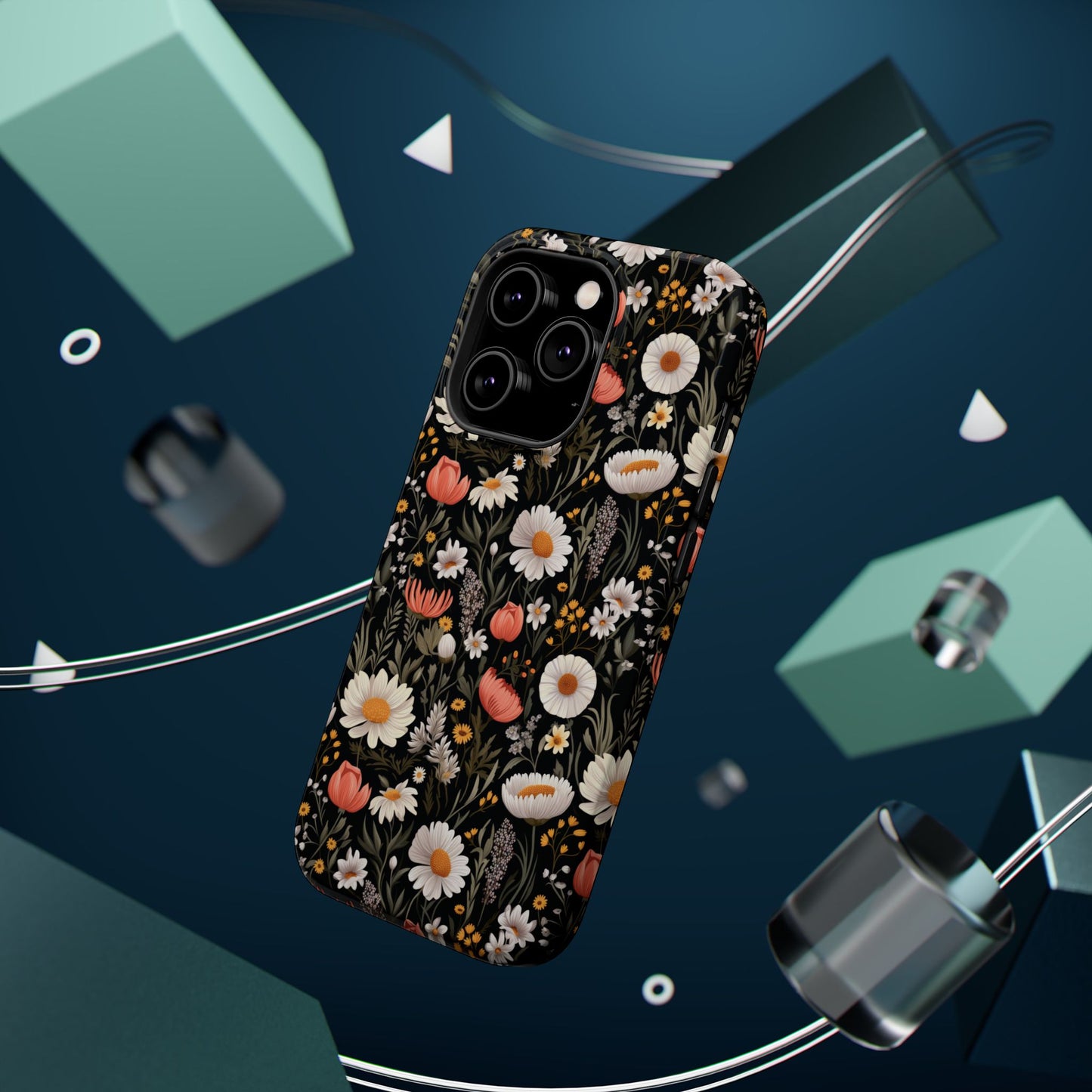 Blossom Elegance: Noir Garden Magnetic Tough iPhone Cases