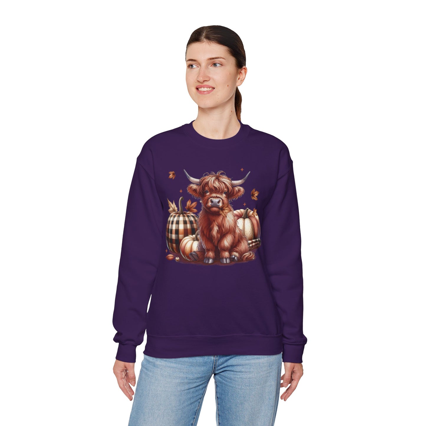 Autumn Highland Cow Charm Unisex Heavy Blend™ Crewneck Sweatshirt