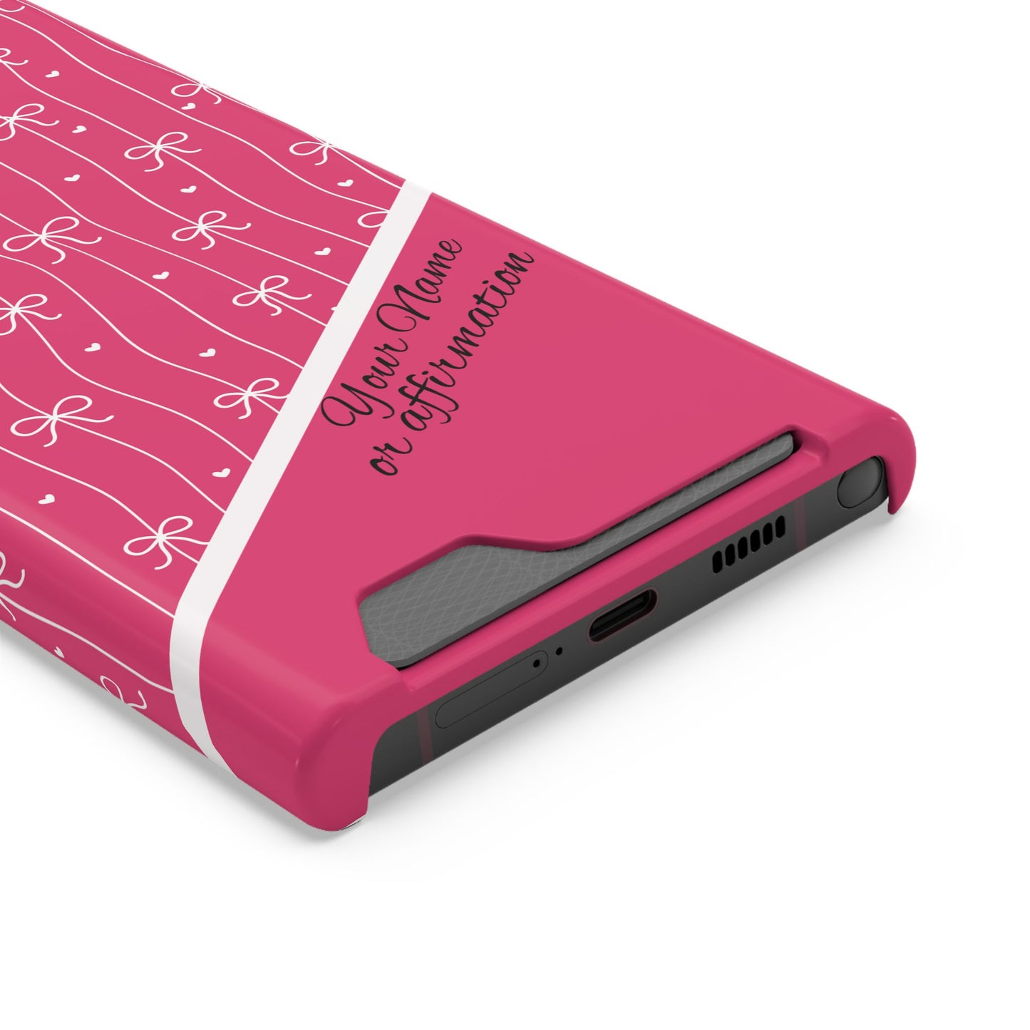 Personalized Pink Bow Coquette iPhone and Samsung Card Case — Custom Name or Affirmation