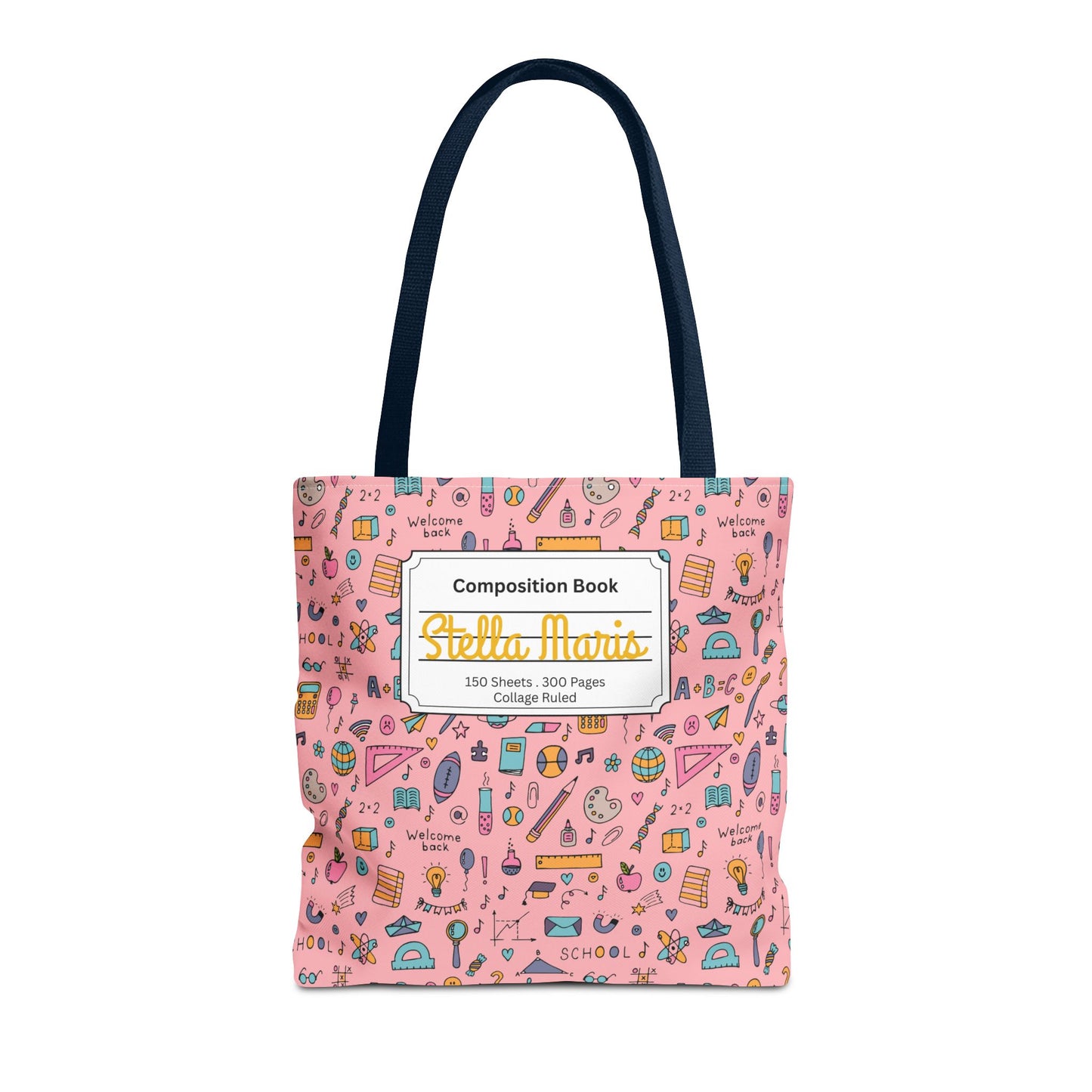 Personalized Pink Chalkboard Chic Composition Book Inspired Tote Bag, Back to School Tote, Teacher Gift, Kids Bag, Custom Name Bag, Educational Accessories, Back to School Tote Bag.