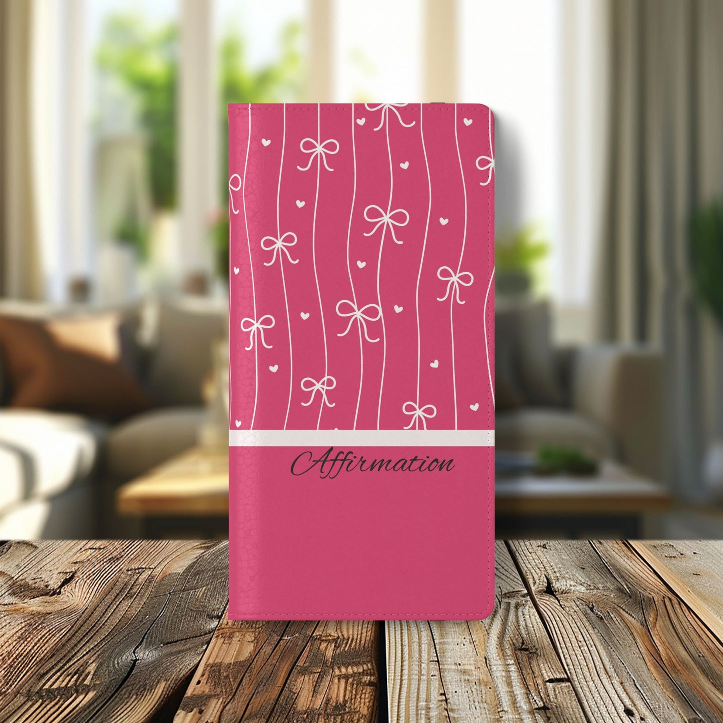 Personalized Pink Bow Coquette Flip iPhone and Samsumg Case — Custom Name or Affirmation Wallet Cover