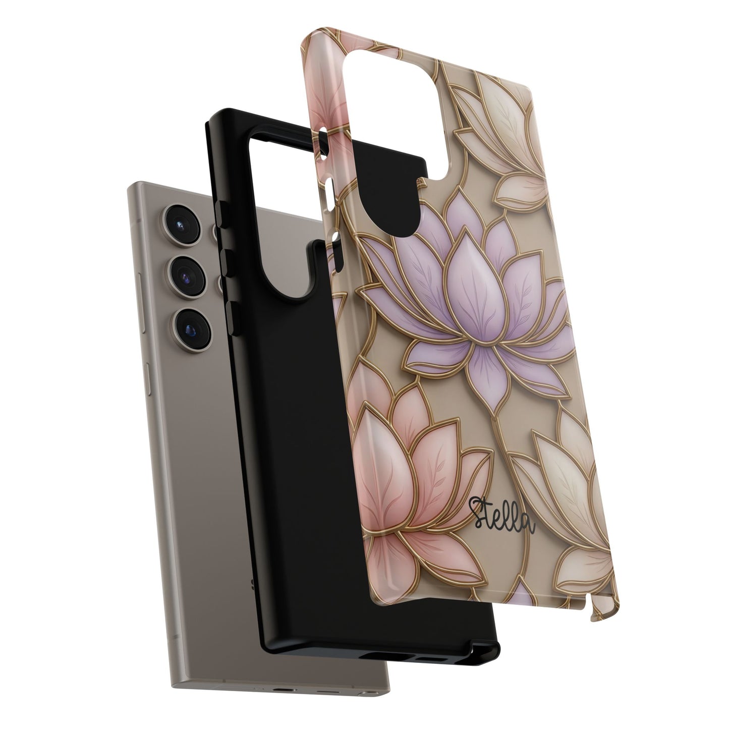 Personalized Lotus Floral Stained Glass Effect Tough Phone Case