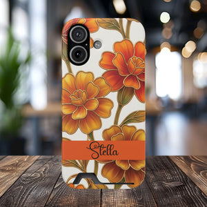 Personalized Orange Stained Glass Effect Marigold Floral Cardholder iPhone and Samsung Case