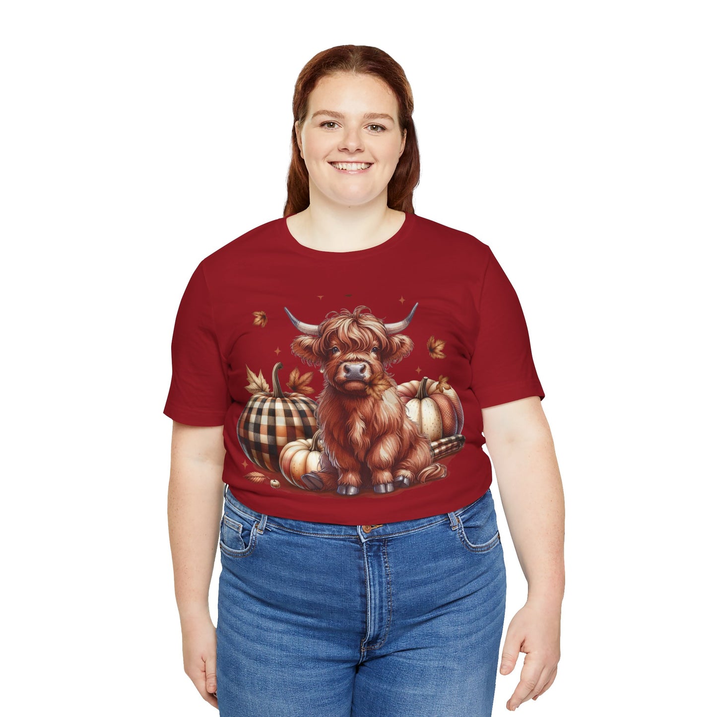 Autumn Highland Cow Charm Unisex Jersey Short Sleeve Tee