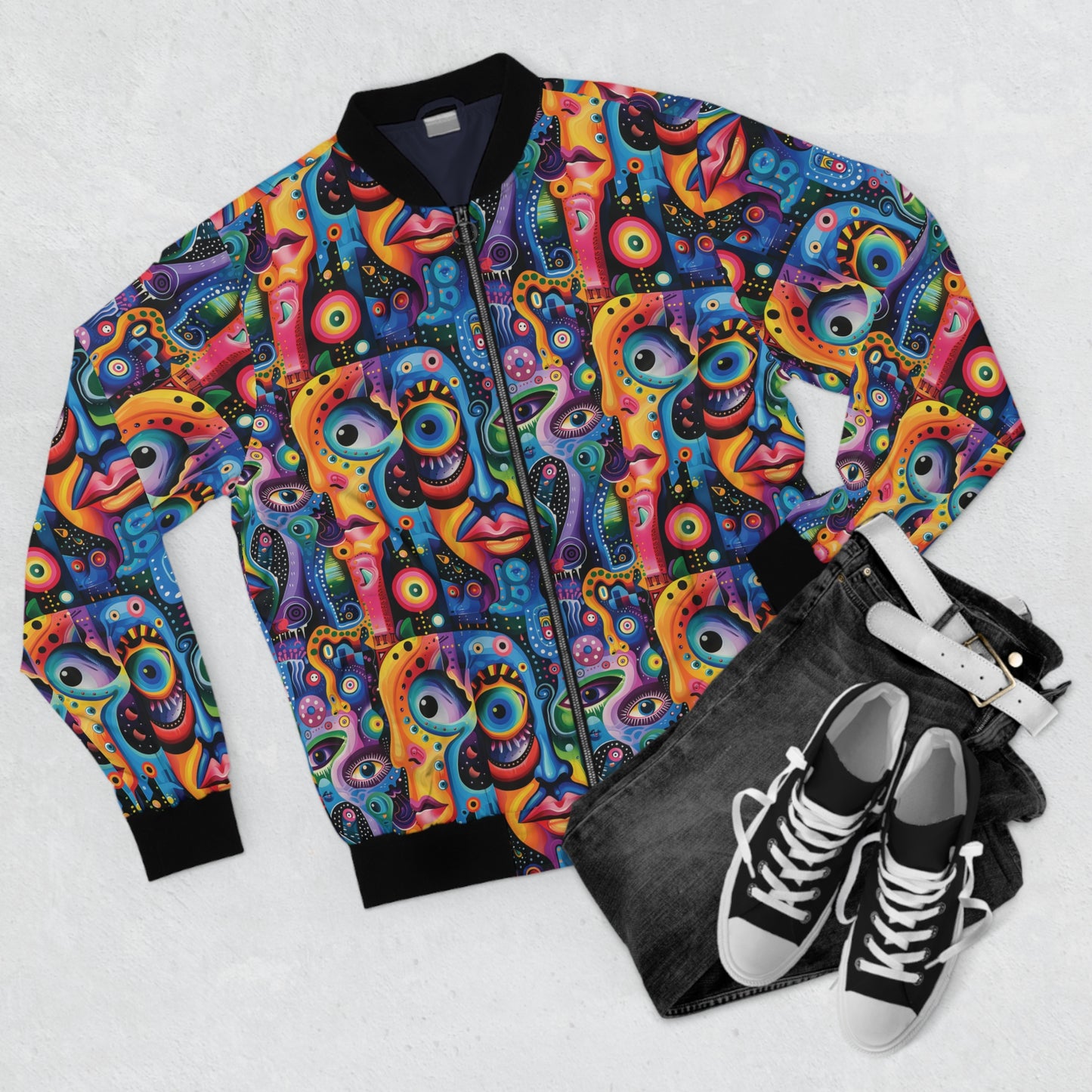Psychedelic Visions Vibrant Art Bomber Jacket for Creative Souls.