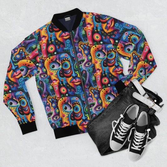 Psychedelic Visions Vibrant Art Bomber Jacket for Creative Souls.