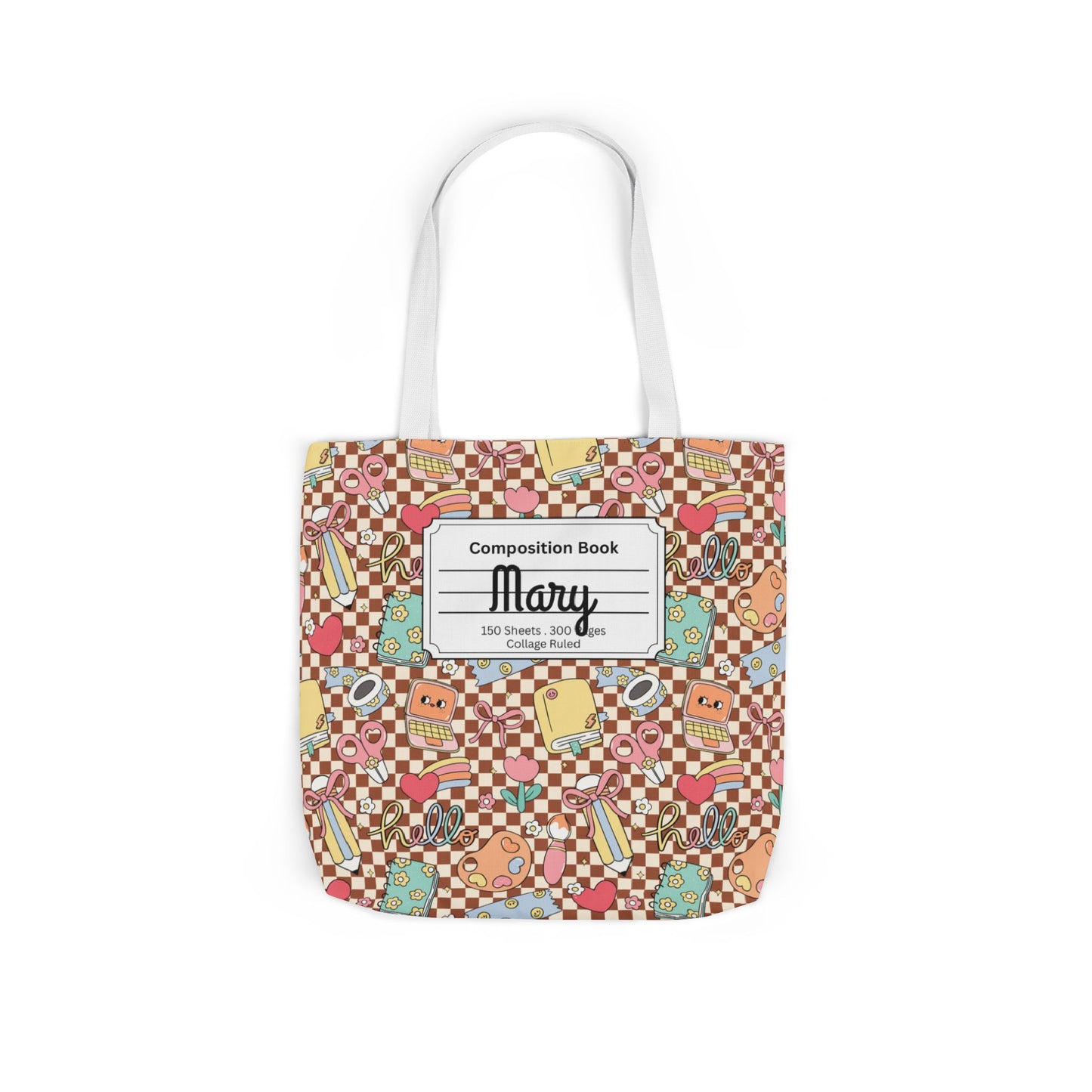 Personalized Brown Doodle Daydream Composition Book Inspired Canvas Tote Bag with Colorful Straps, Cute School Bag, Eco-Friendly Tote, Back to School Shopping Bag, Teacher Gift Idea