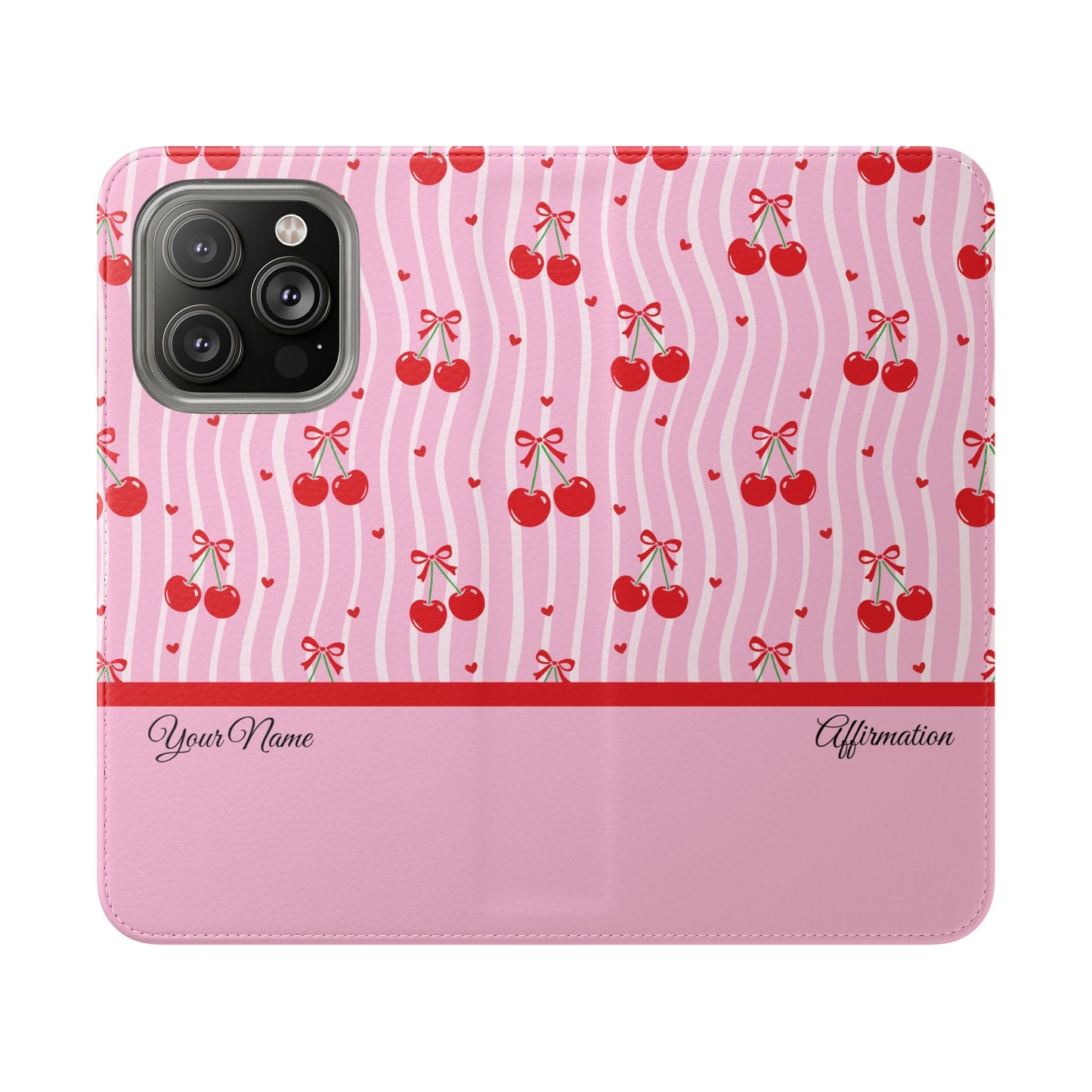 Personalized Cherry Blossom Dreams Flip iPhone and Samsung Cases — Wallet Folio with Name & Affirmation.