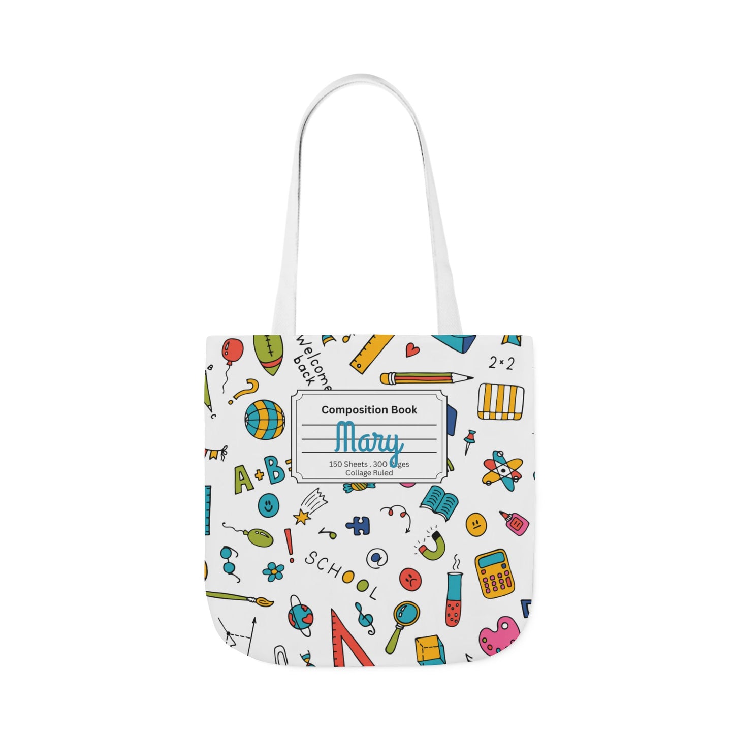 Personalized Classroom Couture Composition Book Inspired Canvas Tote Bag with Colorful Straps, Cute School Bag, Eco-Friendly Tote, Back to School Shopping Bag, Teacher Gift Idea
