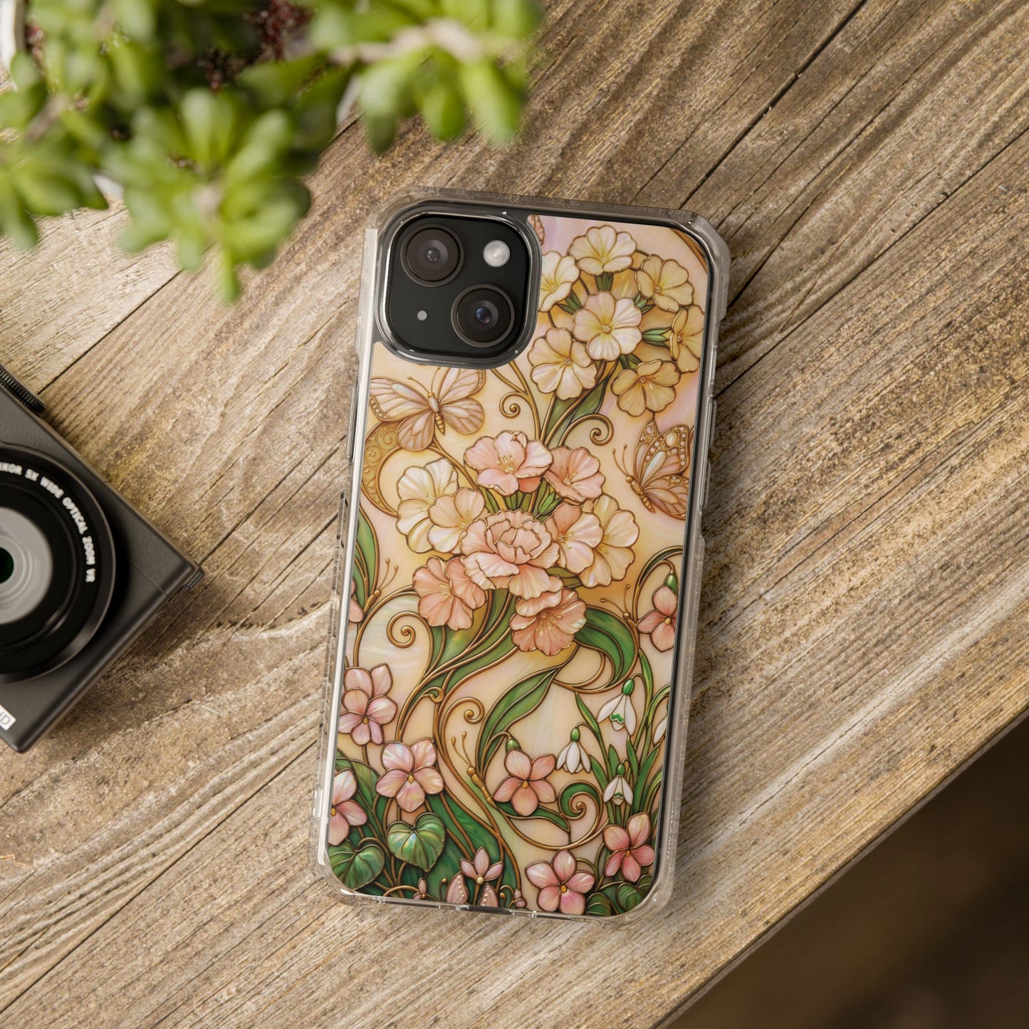 Floral Vintage Art Stained Glass Effect Nouveau Clear Magnetic Impact Case