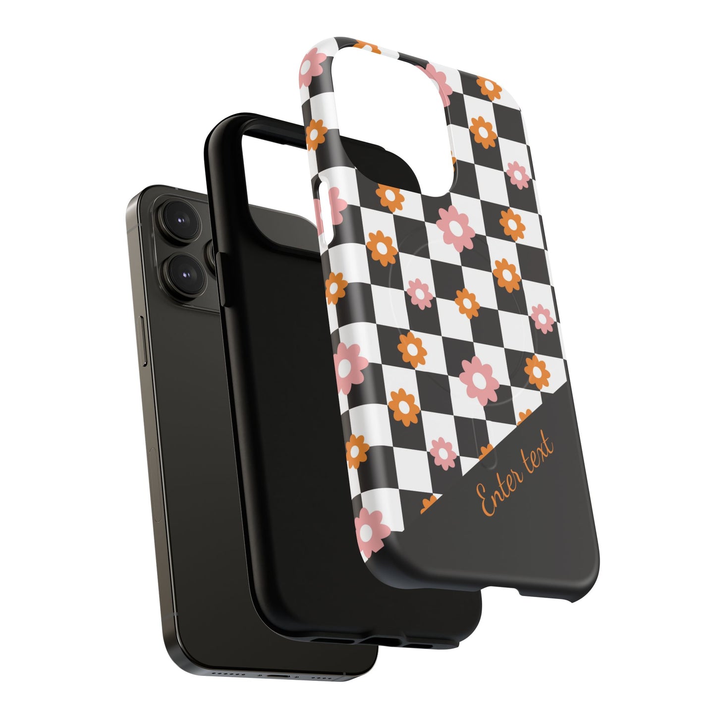 Groovy Checkered Bloom iPhone Case, Tough Magnetic Cases for Women, Stylish iPhone Cover, Trendy Floral Print, Gift for Her, Everyday Accessories