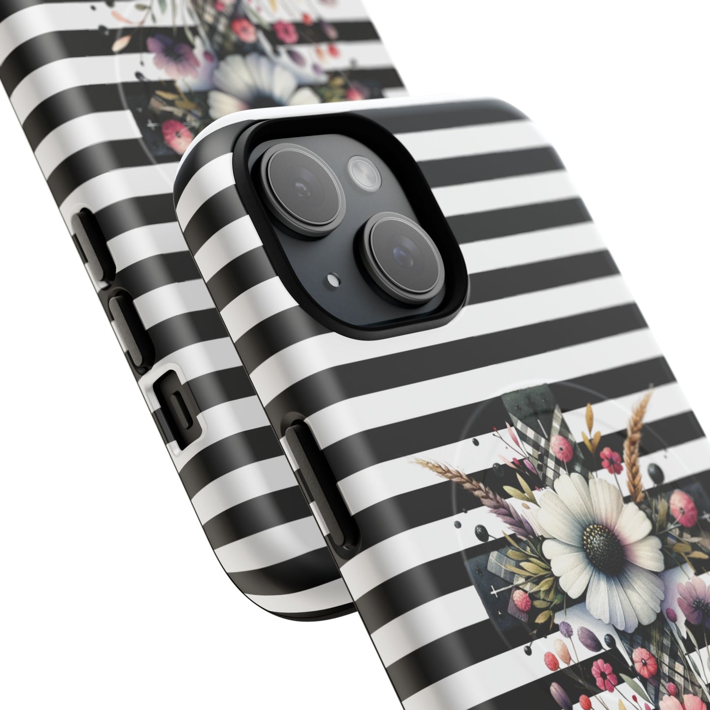Faith in Bloom Tough iPhone Magnetic Case, iPhone Accessories, Floral iPhone Cover, Durable Cases for Gifts, Black and White Stripes