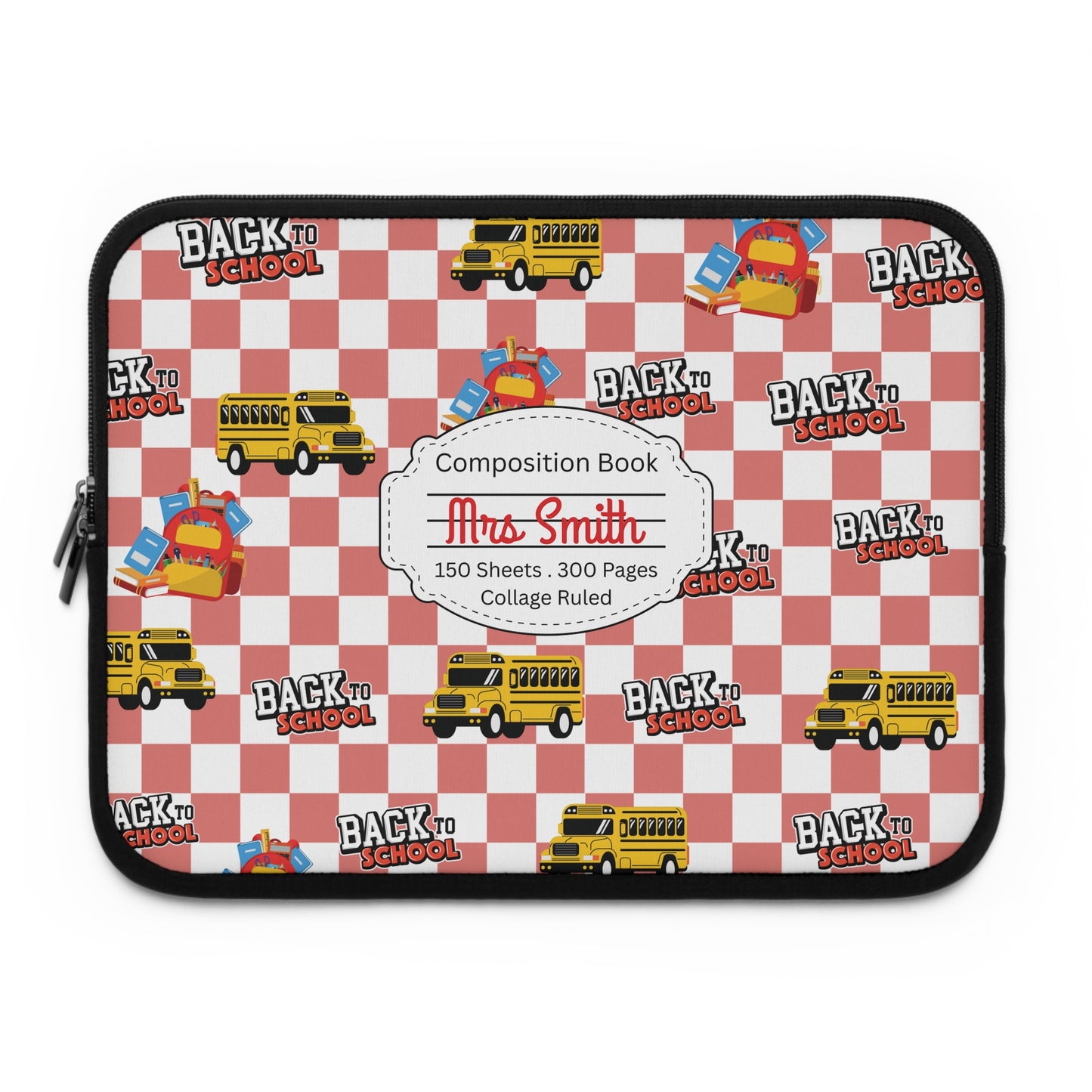 Personalized Red SchoolYard Chic Laptop Sleeve with Composition Book Inspired Design, Customizable Tech Case, School Supplies, Gift for Students, College Essentials, Back to School