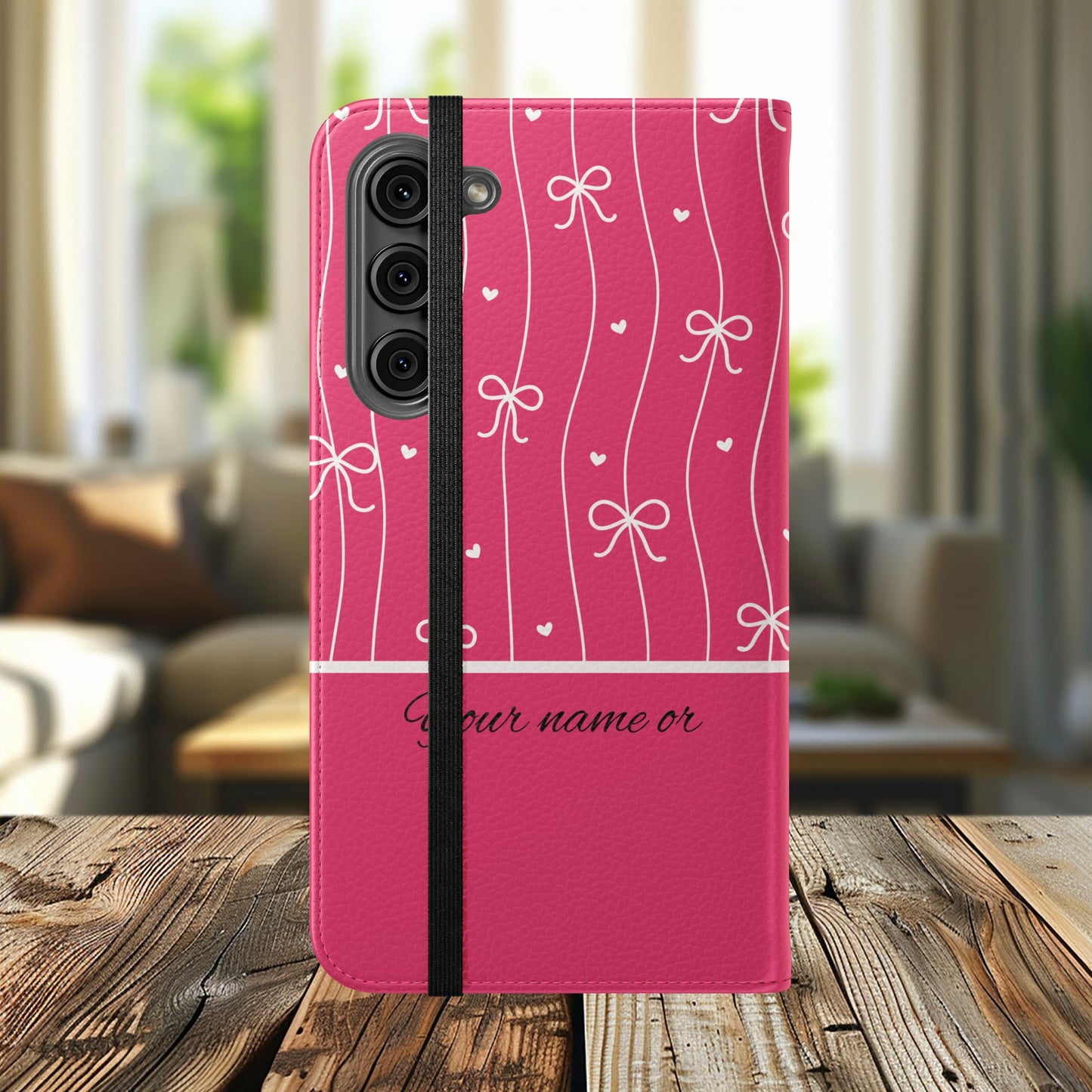 Personalized Pink Bow Coquette Flip iPhone and Samsumg Case — Custom Name or Affirmation Wallet Cover