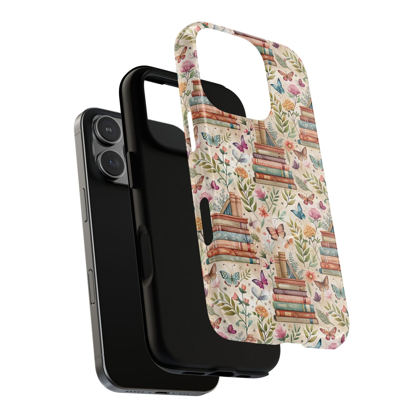 Colorful Bookworm Tough Magnetic iPhone Case,  Floral Butterfly Print, Gift for Readers, Tough IPhone Protective Cover, Bookish iPhone Case.
