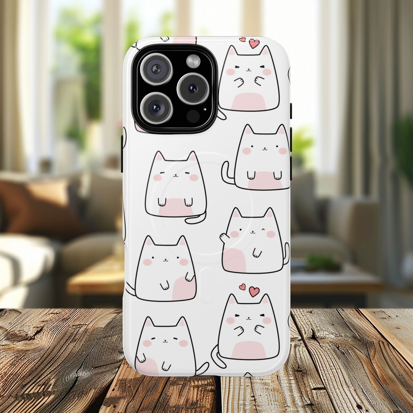 Cute Kawaii Cat Tough Magnetic iPhone Case, Cute Cat Lover Gift, Kawaii iPhone Cover, Tough iPhone Case, Unique Pet Themed Accessory,