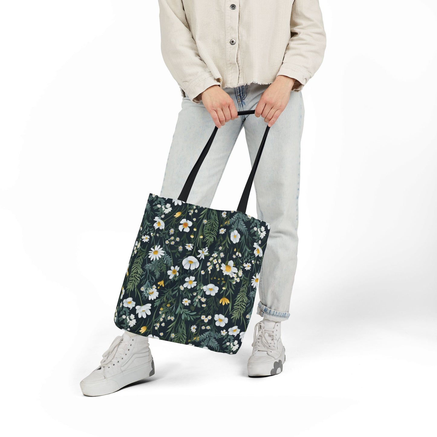 Daisy Delight Floral Canvas Tote Bag with 5-Color Straps | Eco-Friendly Shopping Bag