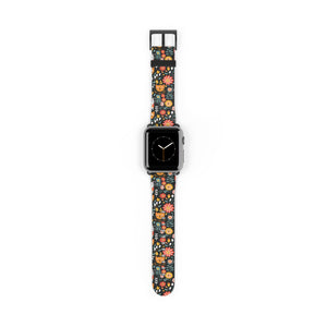 Whimsical Feline Garden Print Watch Band for Apple Watch - Cute Animal Design.