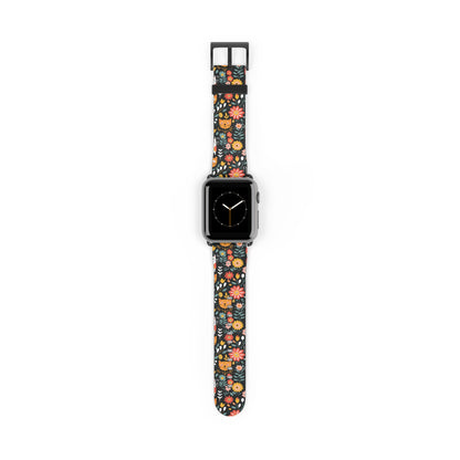 Whimsical Feline Garden Print Watch Band for Apple Watch - Cute Animal Design.
