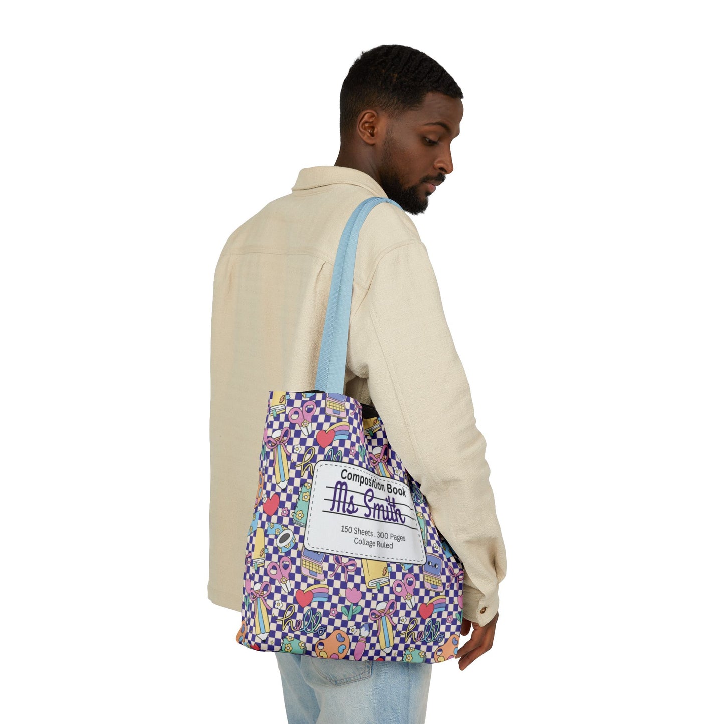 Personalized Purple Doodle Daydream Composition Book Inspired Canvas Tote Bag with Colorful Straps, Cute School Bag, Eco-Friendly Tote, Back to School Shopping Bag, Teacher Gift Idea