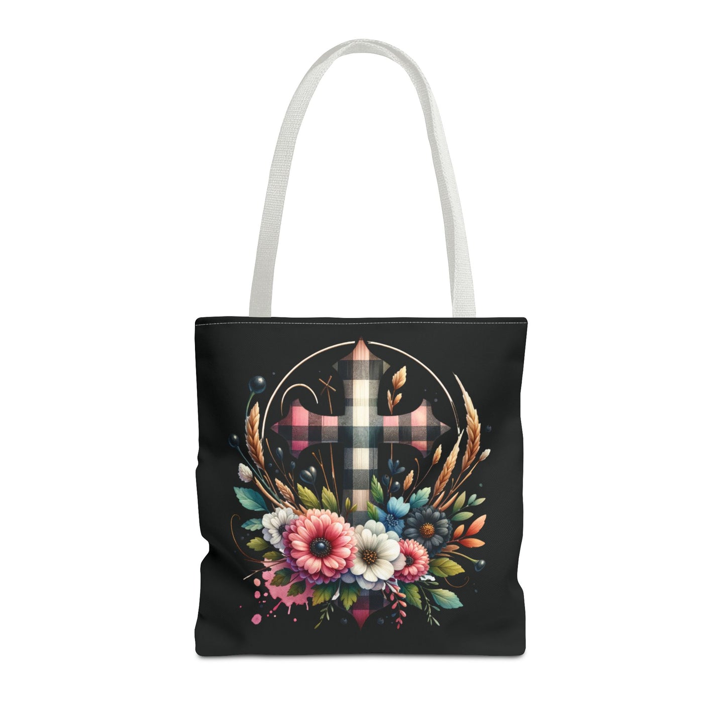 Faith and Floral Cross Heart Tote Bag