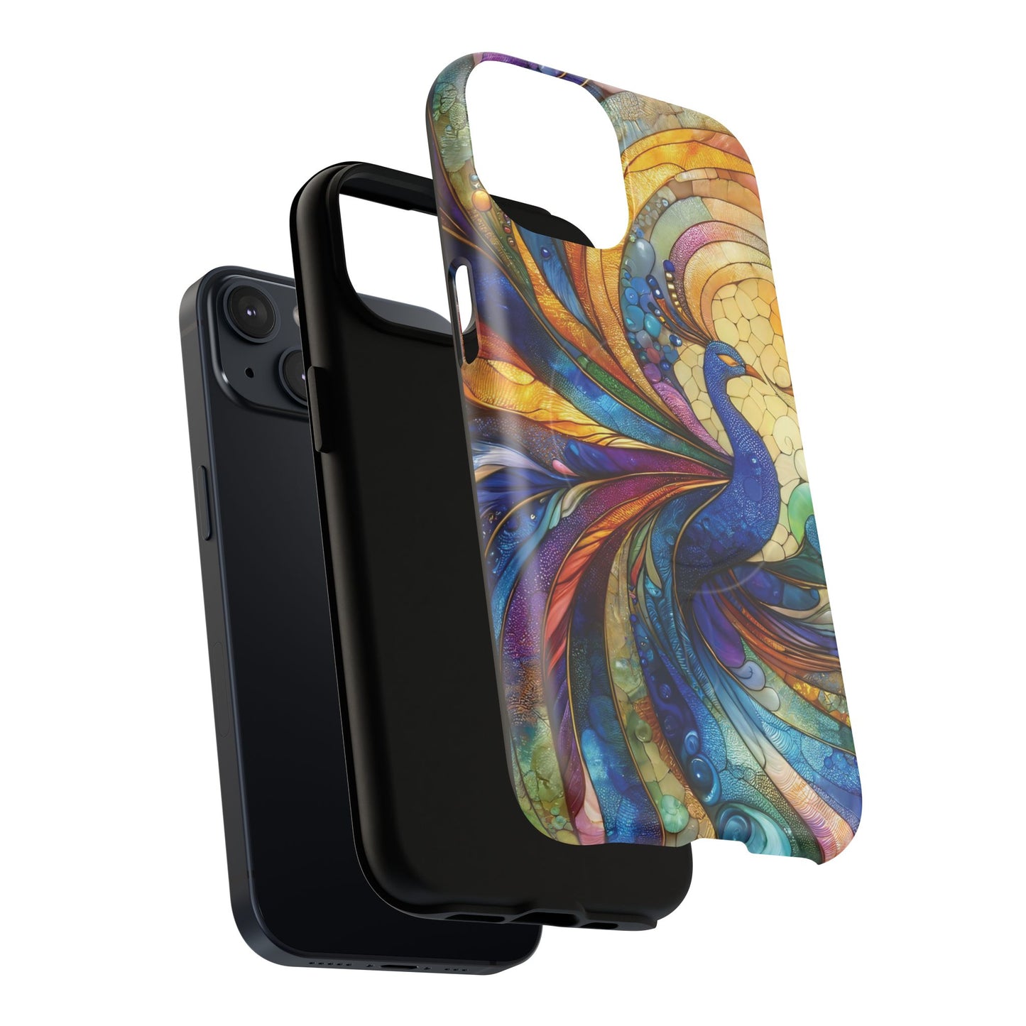 Mosaic Peacock Feathers Magnetic Phone Case, Tough Phone Shell, Vibrant Art Case, Gift for Her, Unique Phone Accessory, Wildlife Lover's Gift, Stained Glass Case.