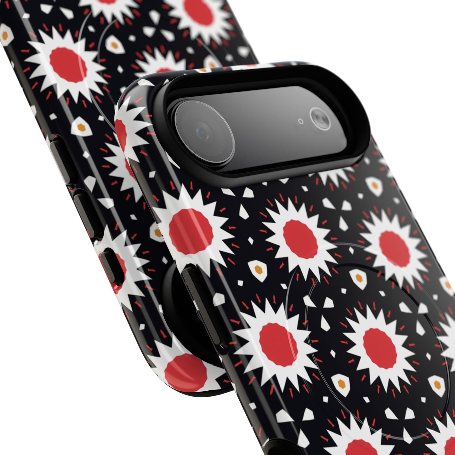 Crimson Spark Radiance Bold Floral Magnetic iPhone Cases, Stylish Tough Cases, Unique iPhone Accessories, Perfect Gift for Her, Trendy Tech Gear.