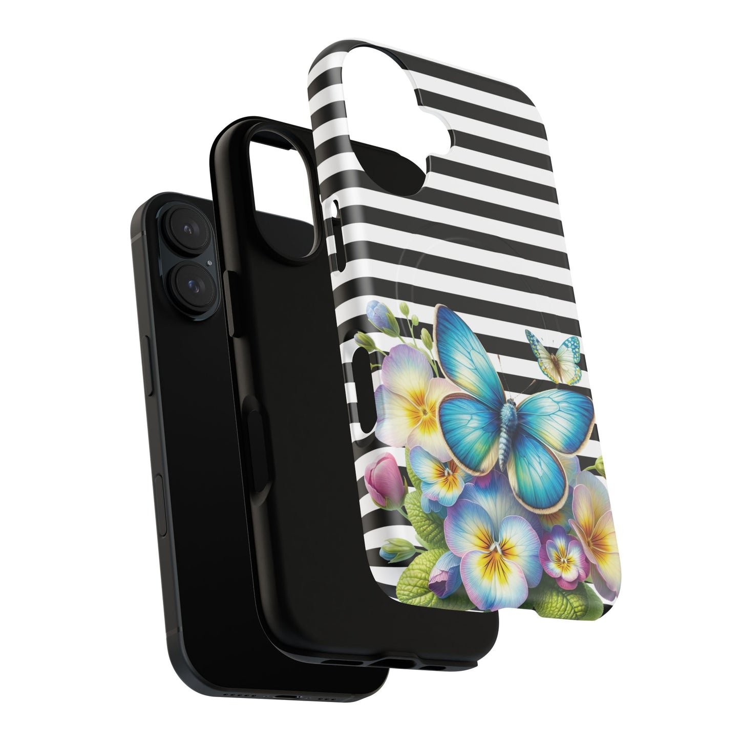 Pansy Parade Tough iPhone Magnetic Cases, Floral Tough Case, Striped iPhone Magnetic Cover, Phone Accessory, Gift for Nature Lovers