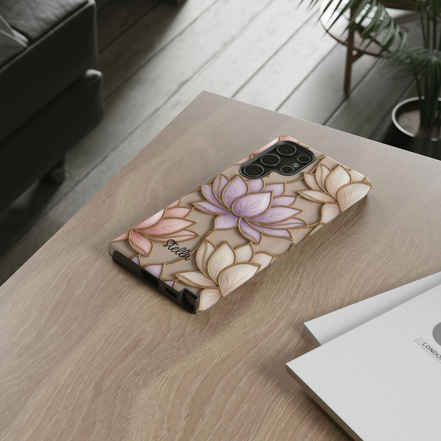 Personalized Lotus Floral Stained Glass Effect Tough Phone Case