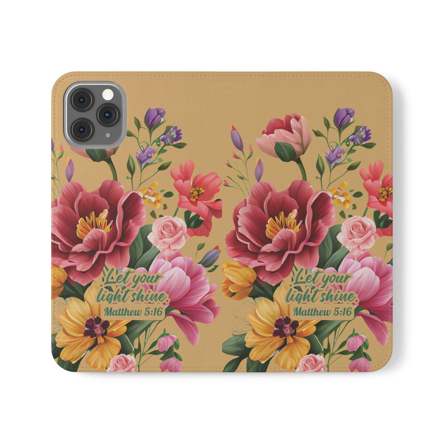 Floral Scripture Flip Case — "Let Your Light Shine" Wallet Phone Cover (Matthew 5:16)